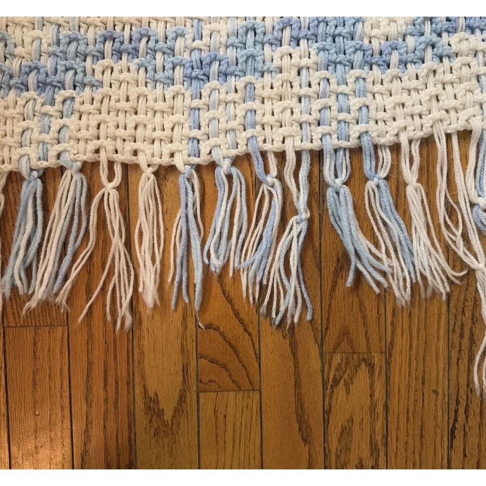 Handmade Baby Blanket Blue‎ And White Girl Boy Gift 33